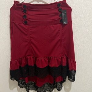 Ashley By 26 International Red High-Low Skirt with Black Lace runs large